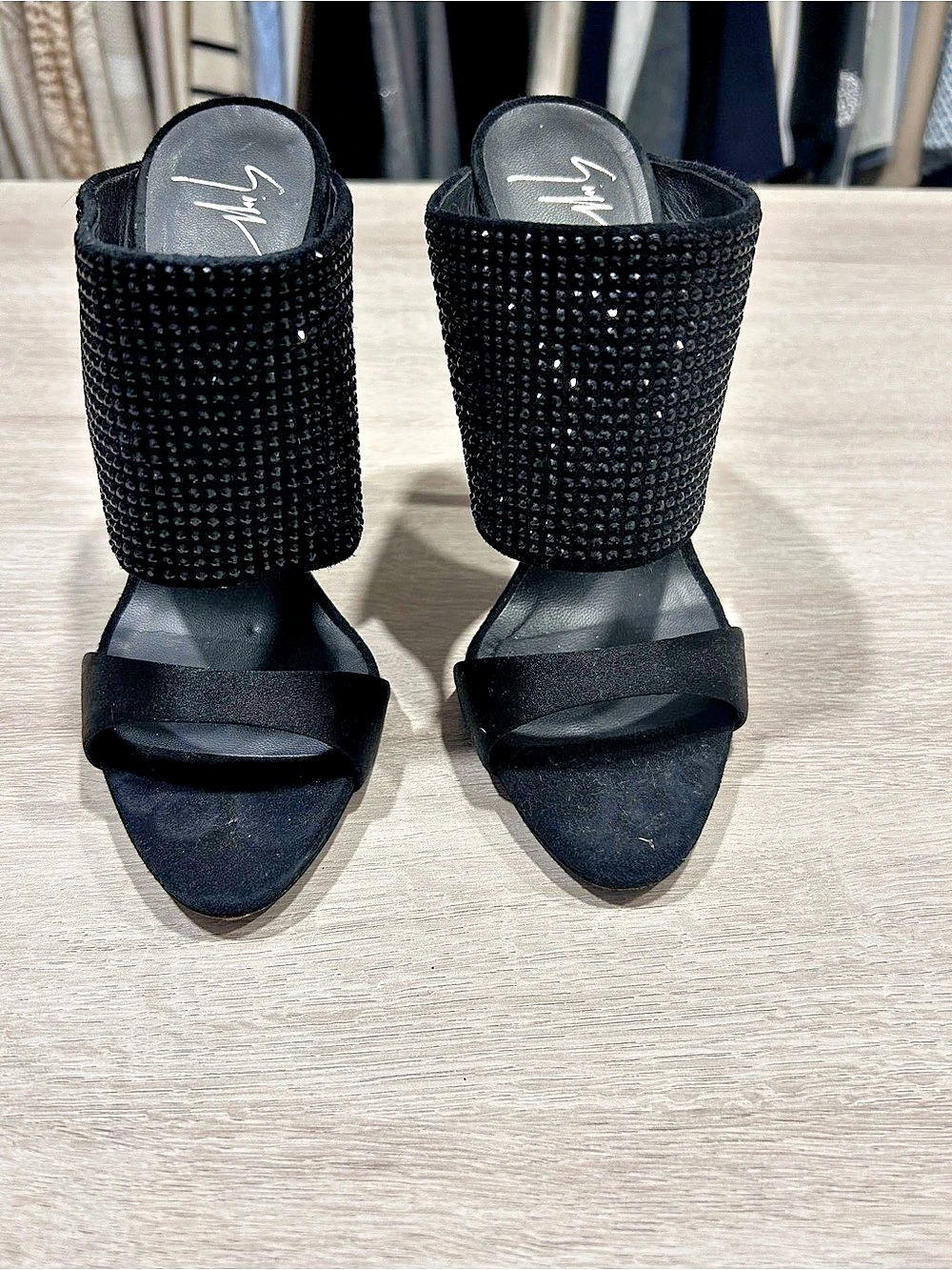Giuseppe Zanotti Crystal-Embellished Satin Mules Black